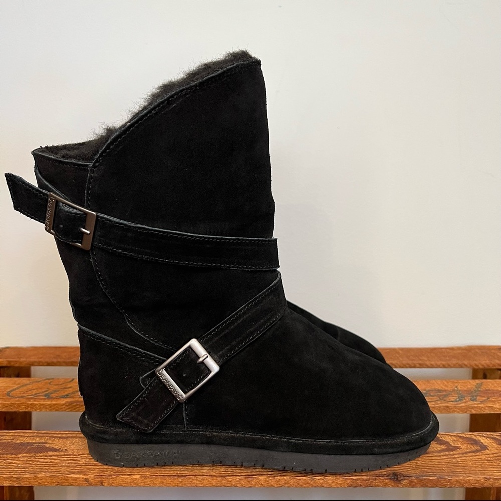 Bearpaw Prim III NeverWet Black Wool Blend Shearling Lined Suede Boots W…